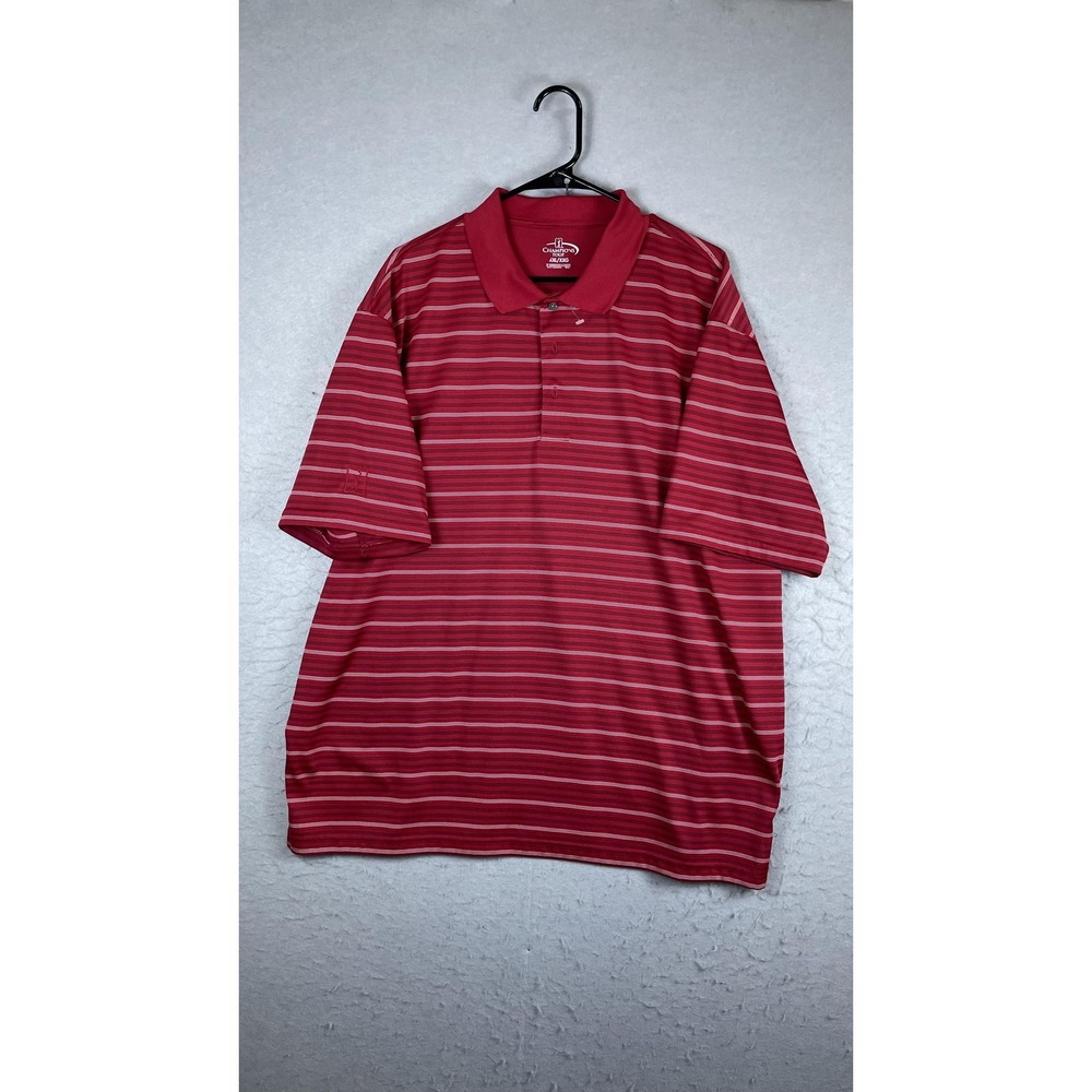 Champions Tour Polo Shirt Mens 2XL Red Stripe Golf Performance Short Sleeve